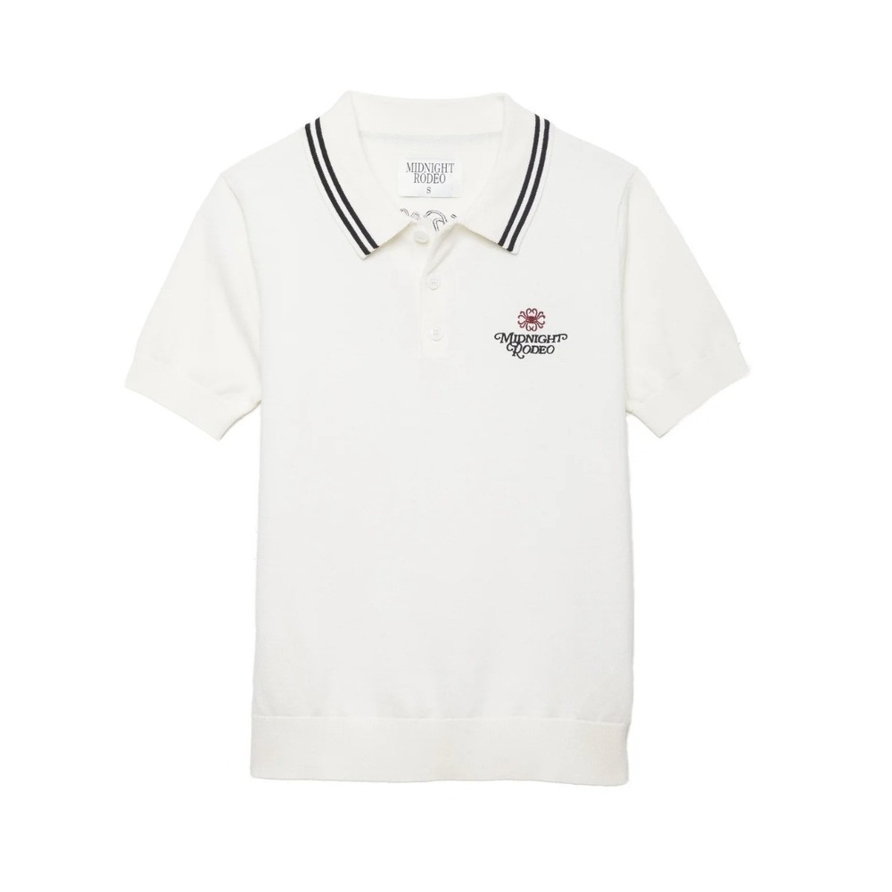 MIDNIGHT RODEO Signature Logo Embroidered Polo Sweater Vintage White $325 Medium